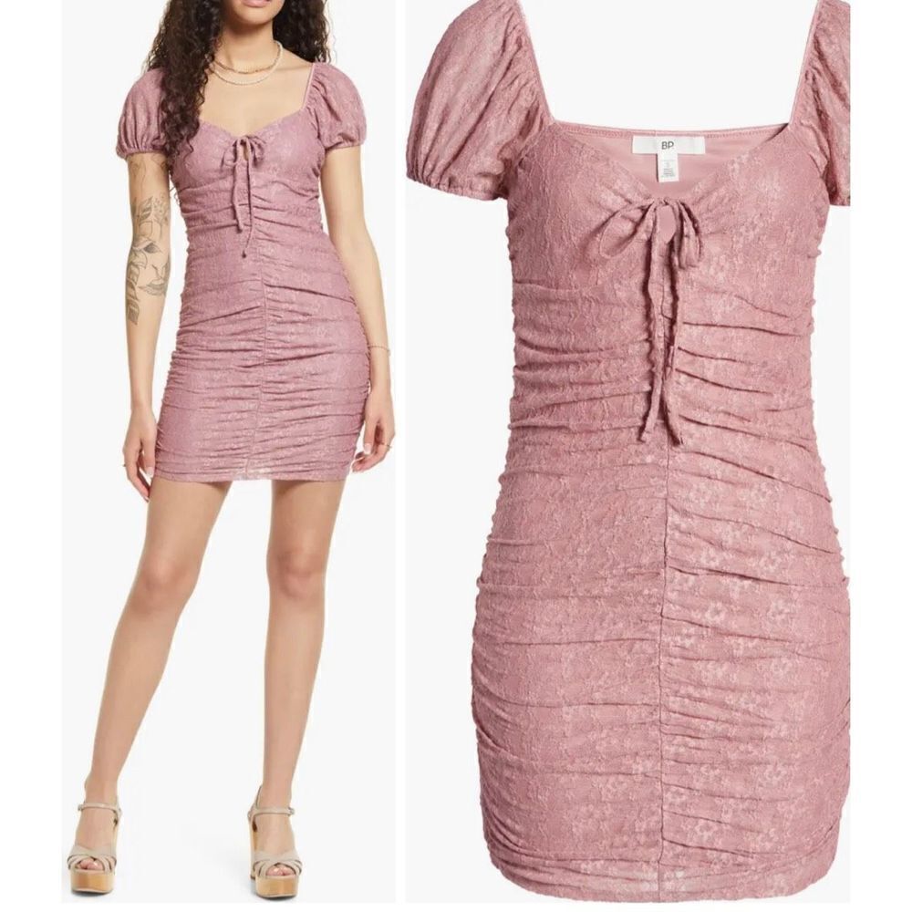 BP. Ruched Lace Minidress In Pink Nostalgia size M NWT